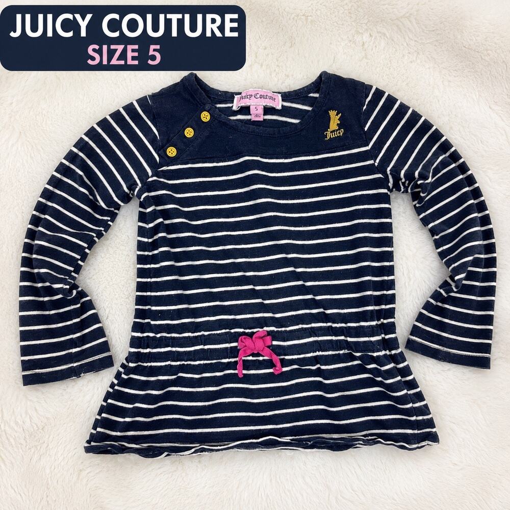 Juicy Couture Girls Size 5 Navy Stripe Peplum Top Gold Buttons
